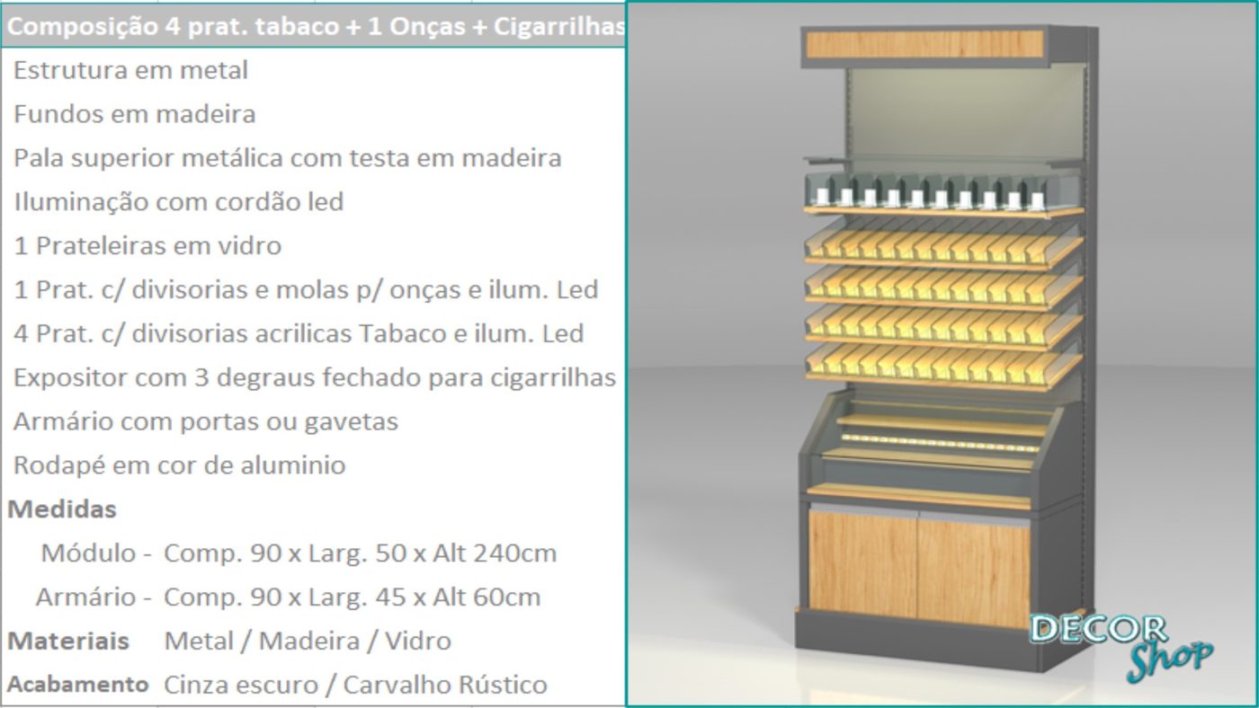 Módulo 4 Prateleiras Tabaco Onças Cigarrilhas