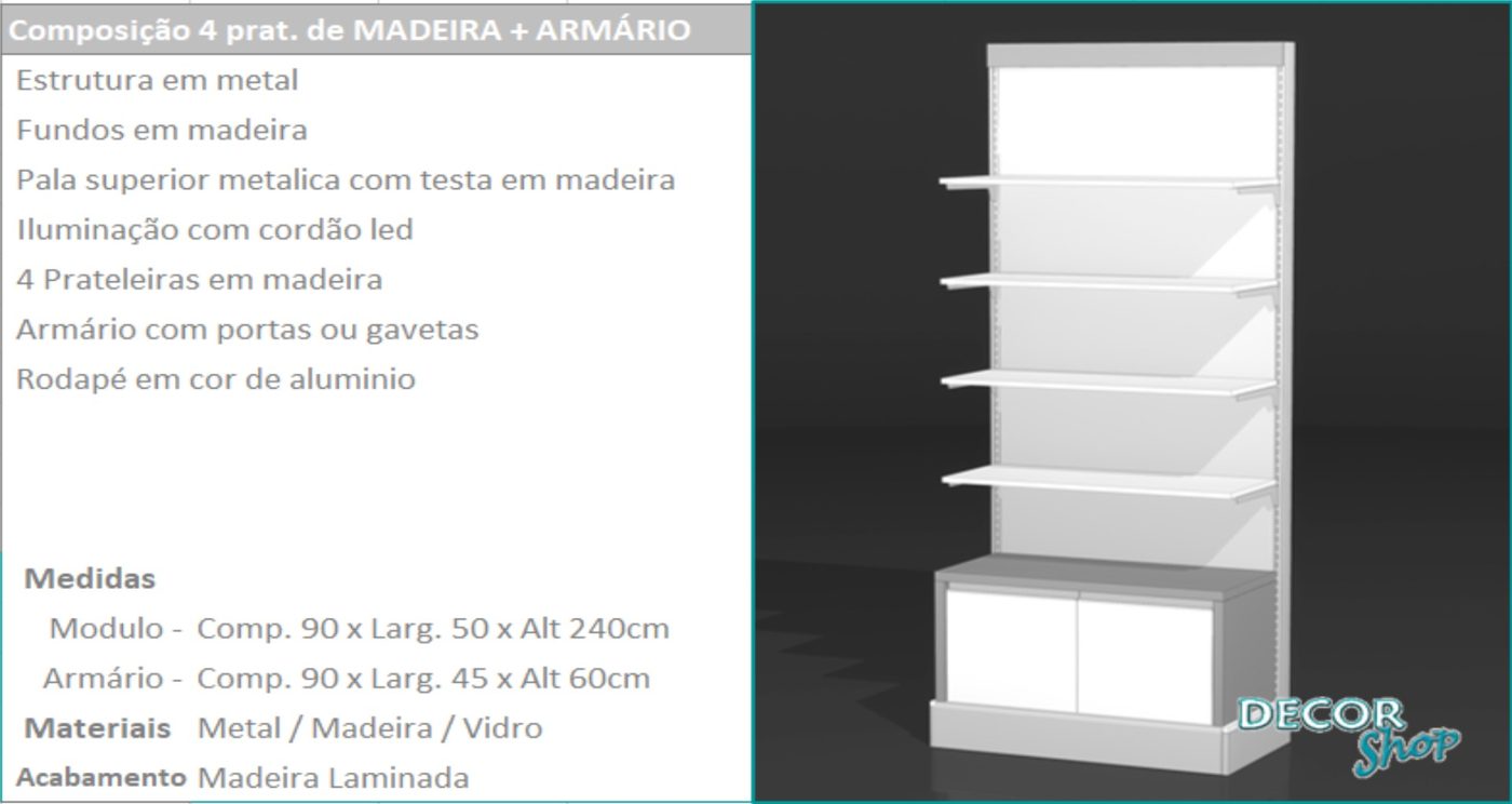 Módulo 4 Prateleiras Madeira e Armário