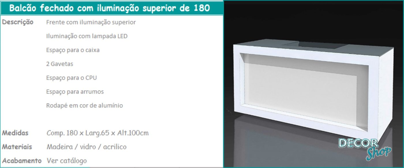 Balcão Fechado com Iluminação Superior 180 cm