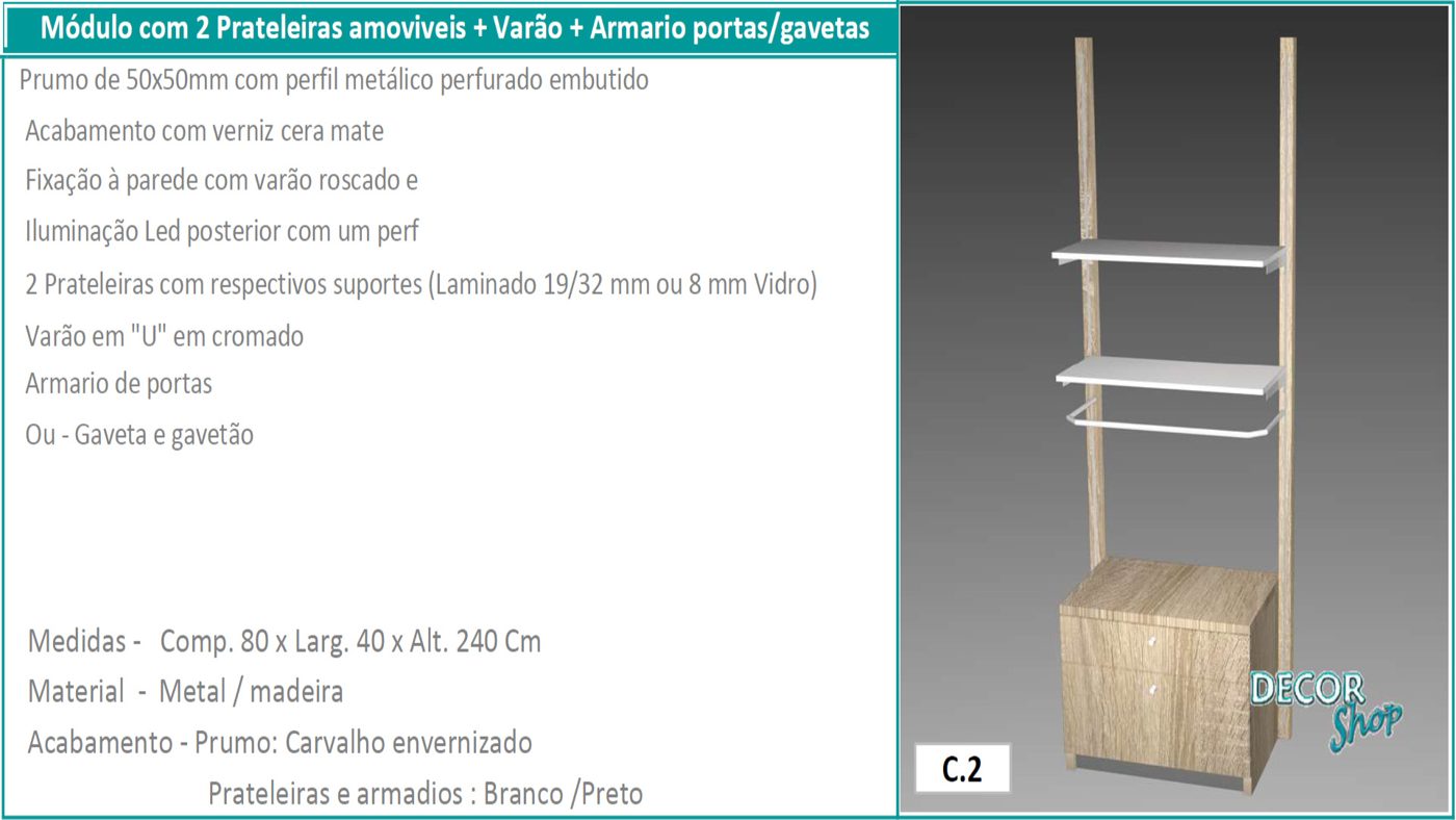 Módulo 2 Prateleira 1 Varão Armário