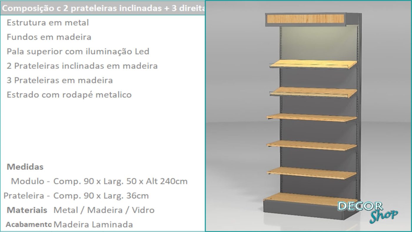 Módulo 2 Prart Inclinadas 3 Prateleiras Dir
