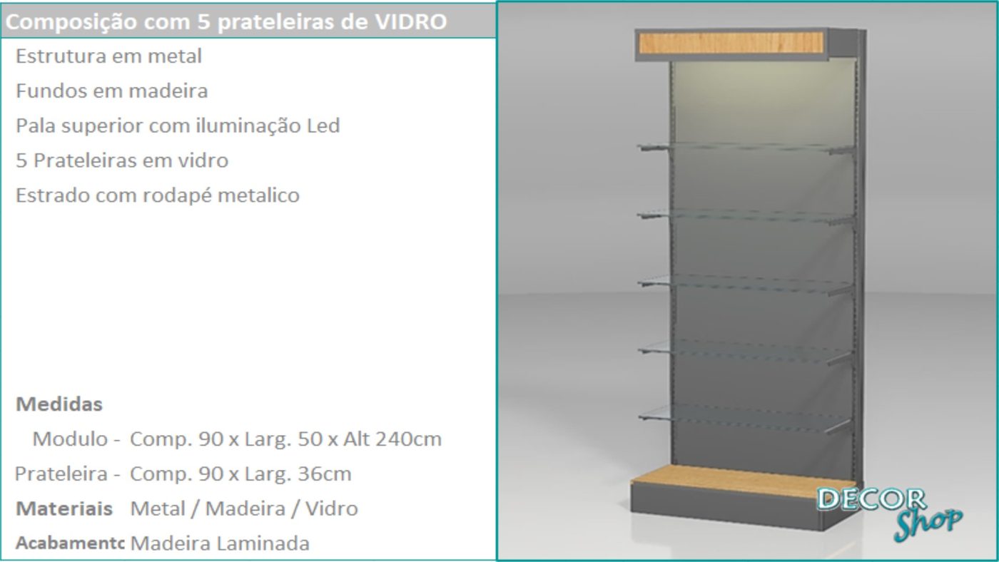 Módulo 5 Prateleiras Vidro