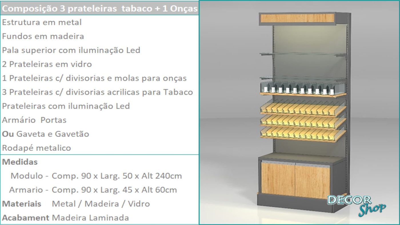 Módulo 3 Prateleiras Tabaco 1 Prateleiras Onças
