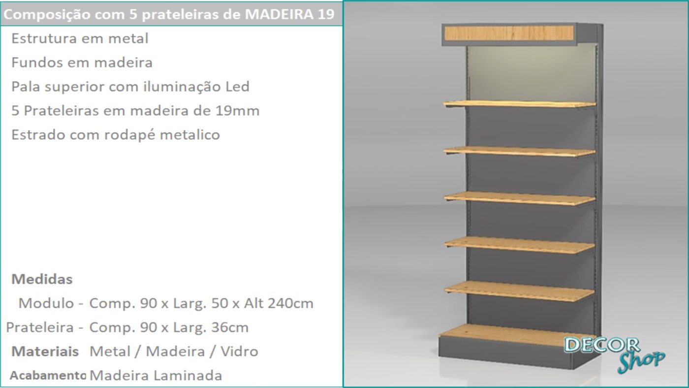 Módulo 5 Prateleiras Madeira