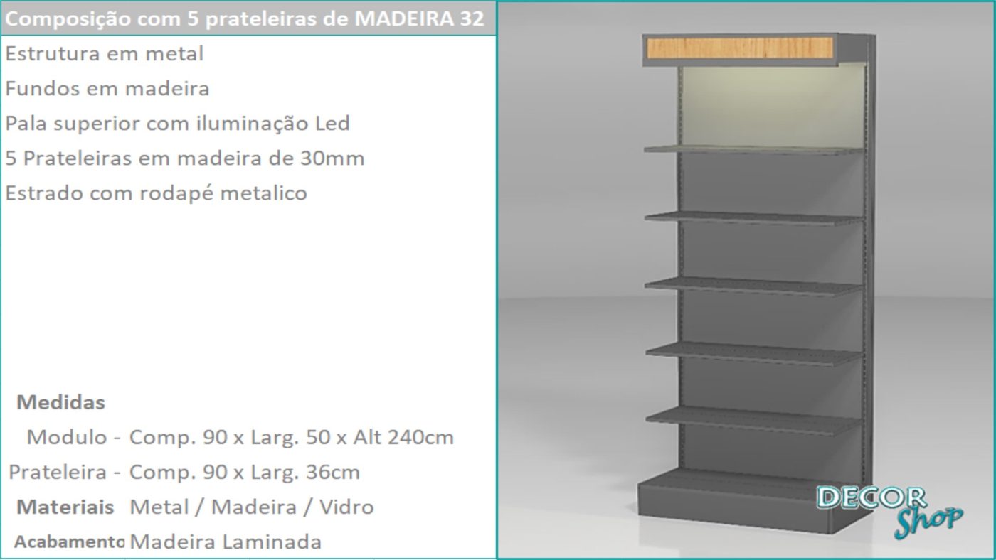 Módulo 5 Prateleiras Madeira 32 mm