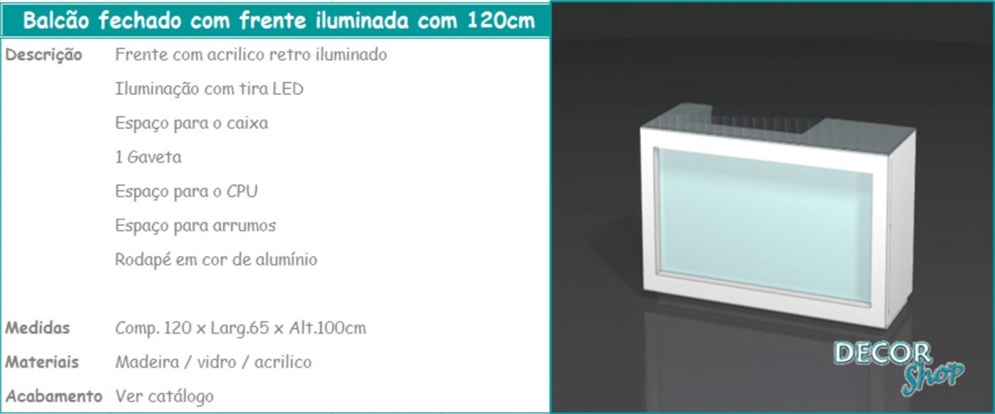 Balcão Fechadofrente Iluminação 120 cm
