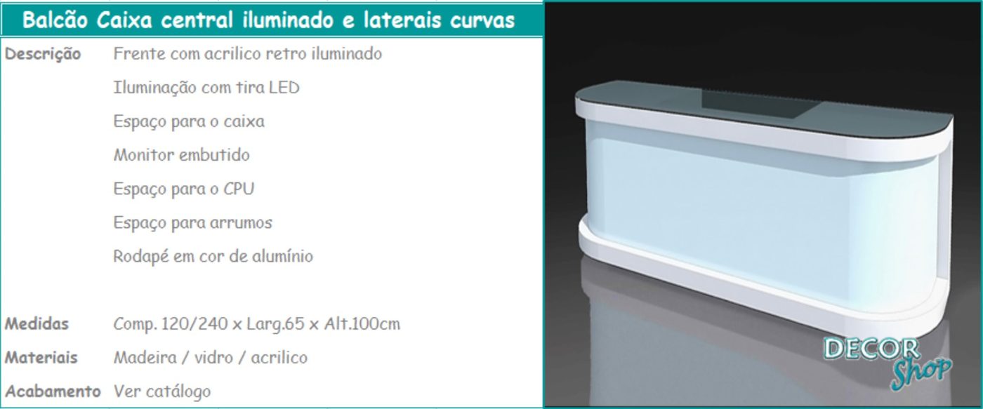 Balcão Caixa Central Iluminado Laterais Curvas