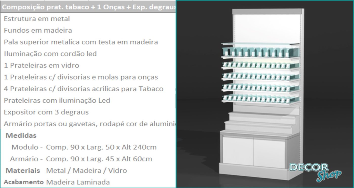 Módulo 4 Prateleiras Tabaco Onças Exposição Degraus
