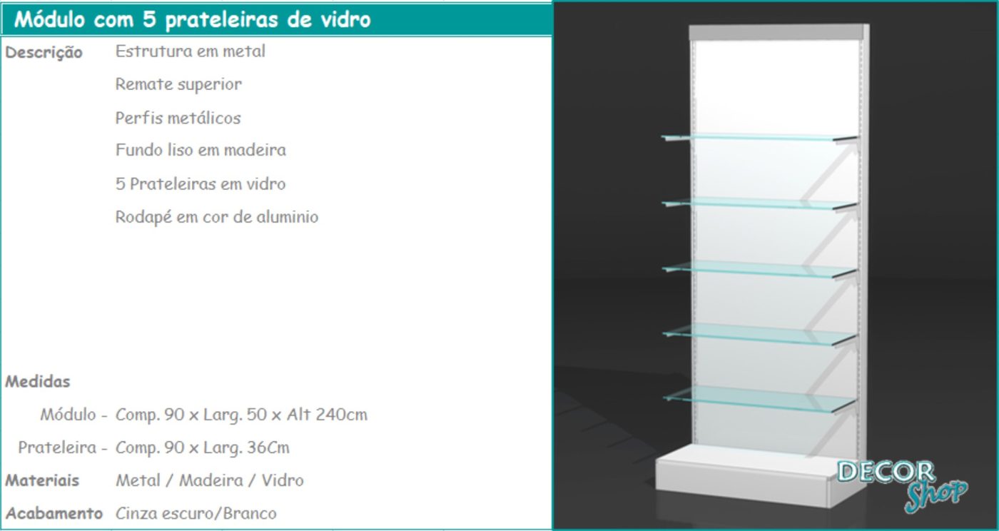 Módulo 5 Prateleiras de Vidro