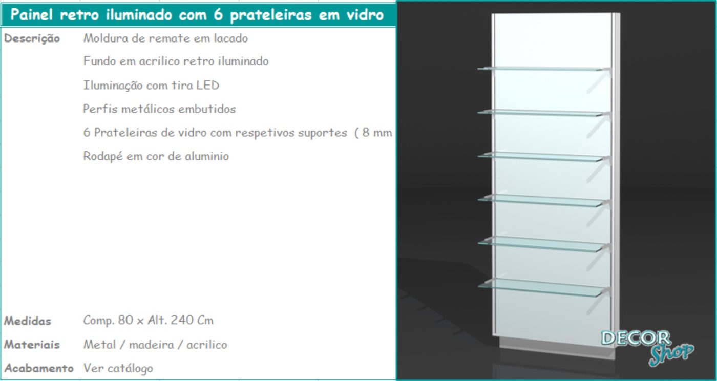 Painel Retro Iluminado 6 Prateleiras Vidro