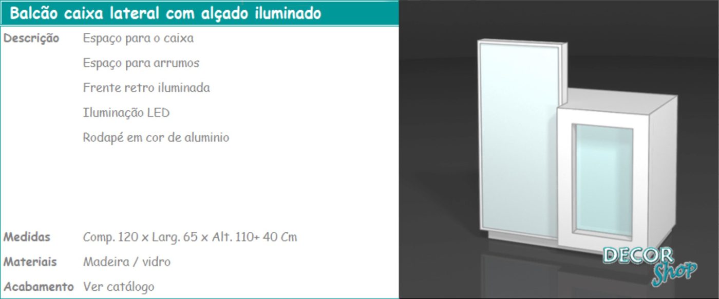 Balcão Caixa Lateral Alçado Iluminado