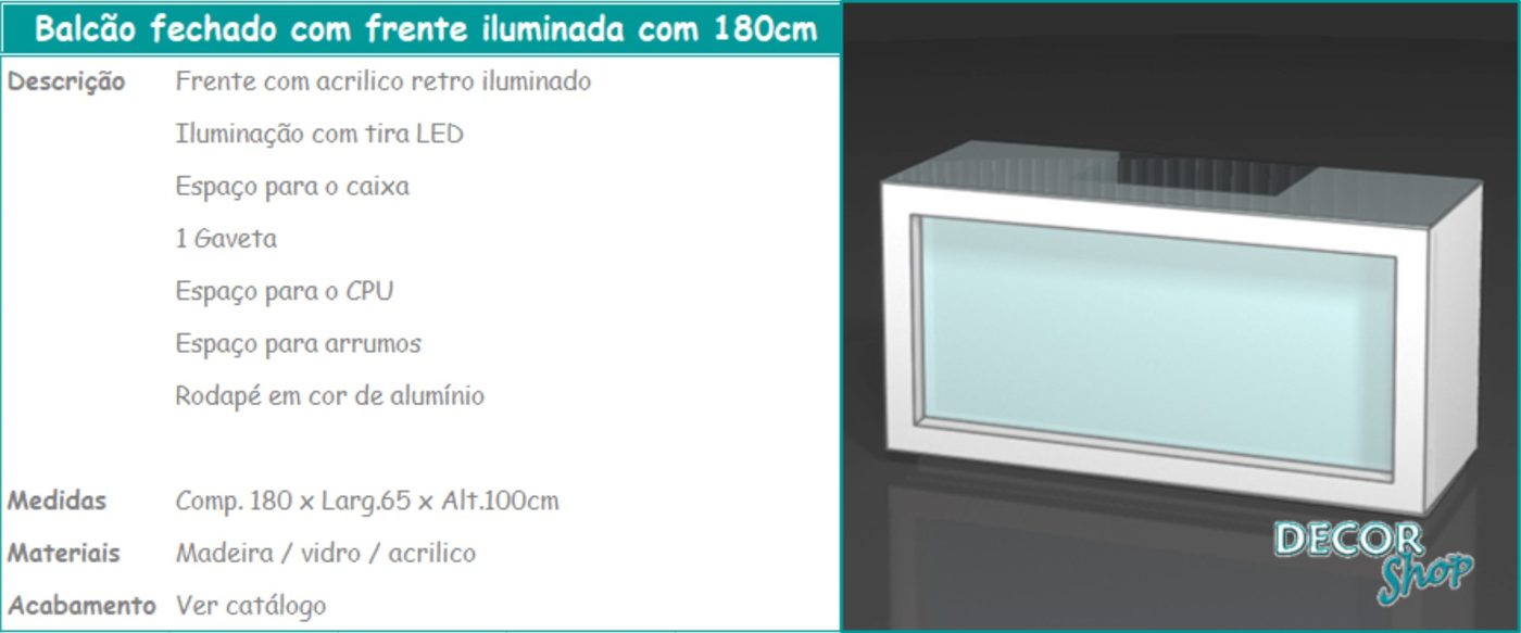 Balcão Fechadofrente Iluminação 180 cm