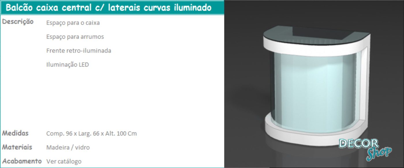 Balcão Caixa Central Laterais Curvas Iluminadas