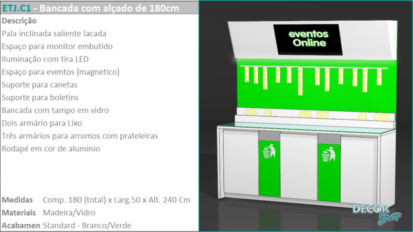 Bancada com Alçado 180 cm