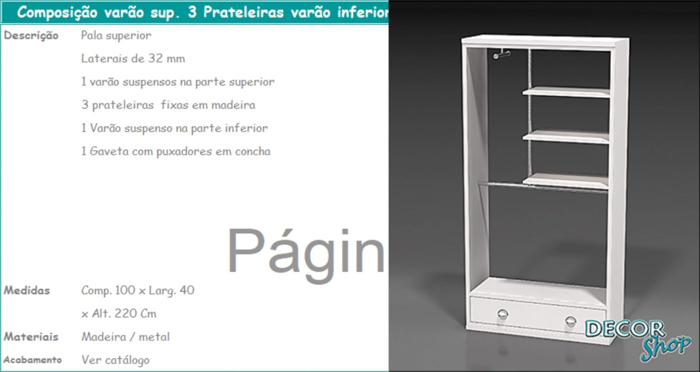 Composição Varão Superior 3 Prateleiras e Varão Inferior