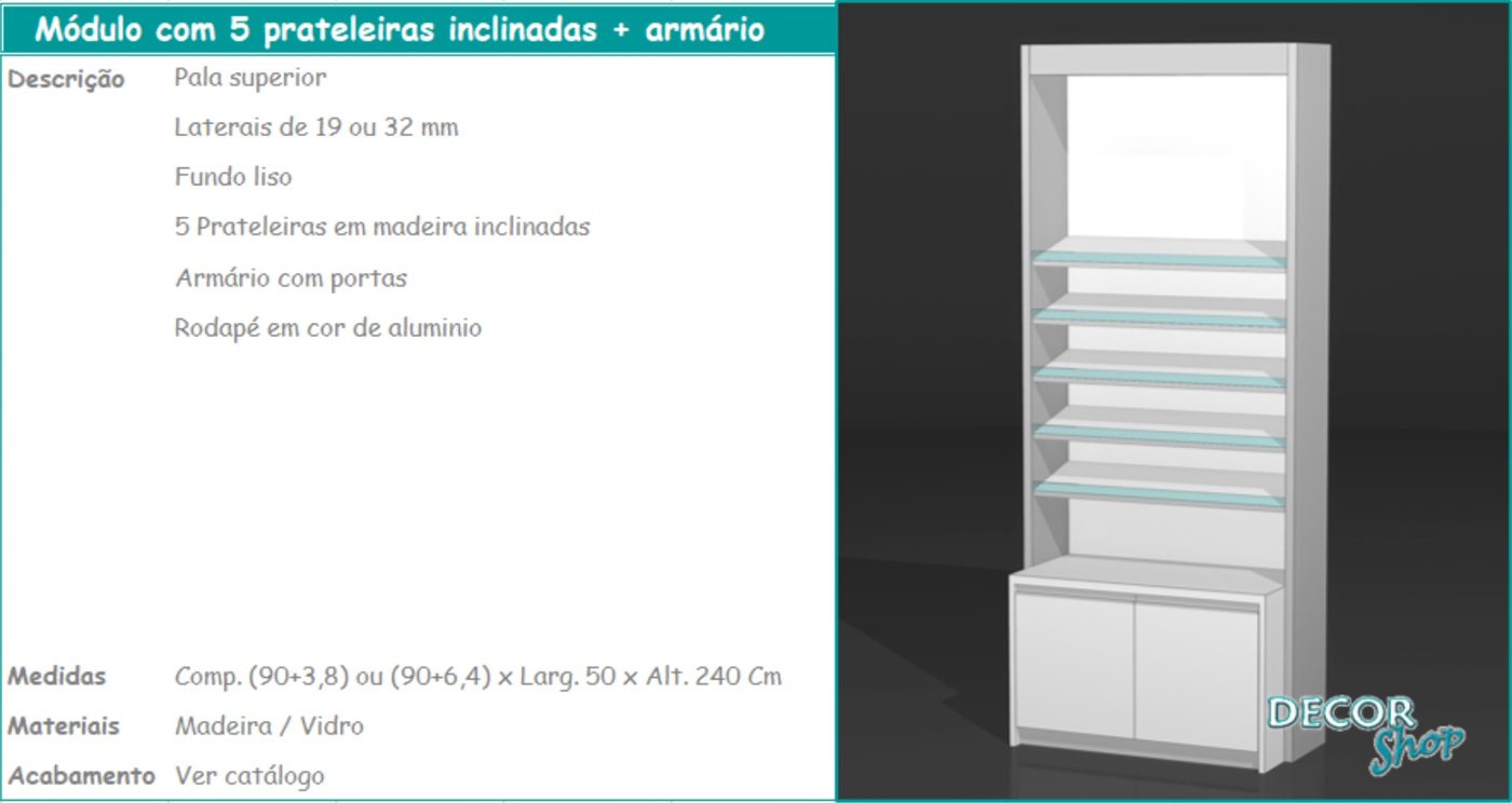 Módulo 5 Prateleiras Inclinadas Armário