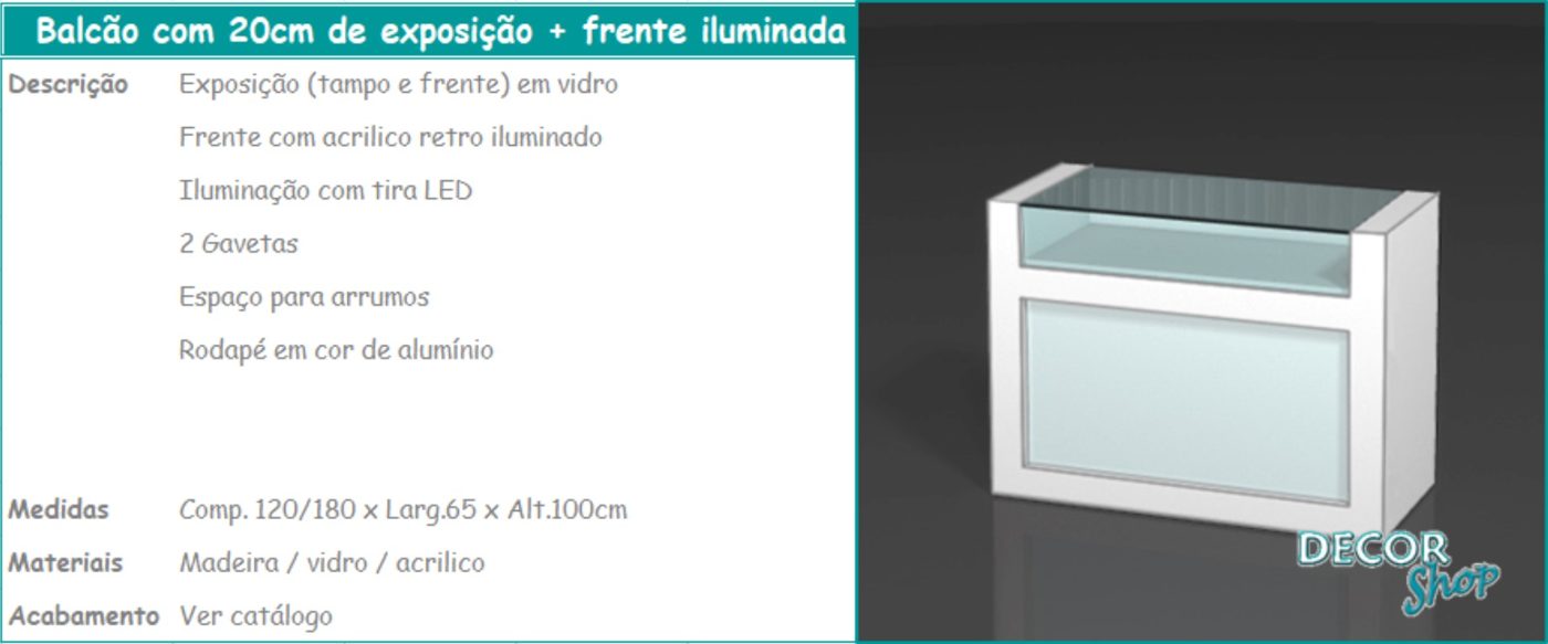 Balcão 20 cm Exposição Frente Iluminada