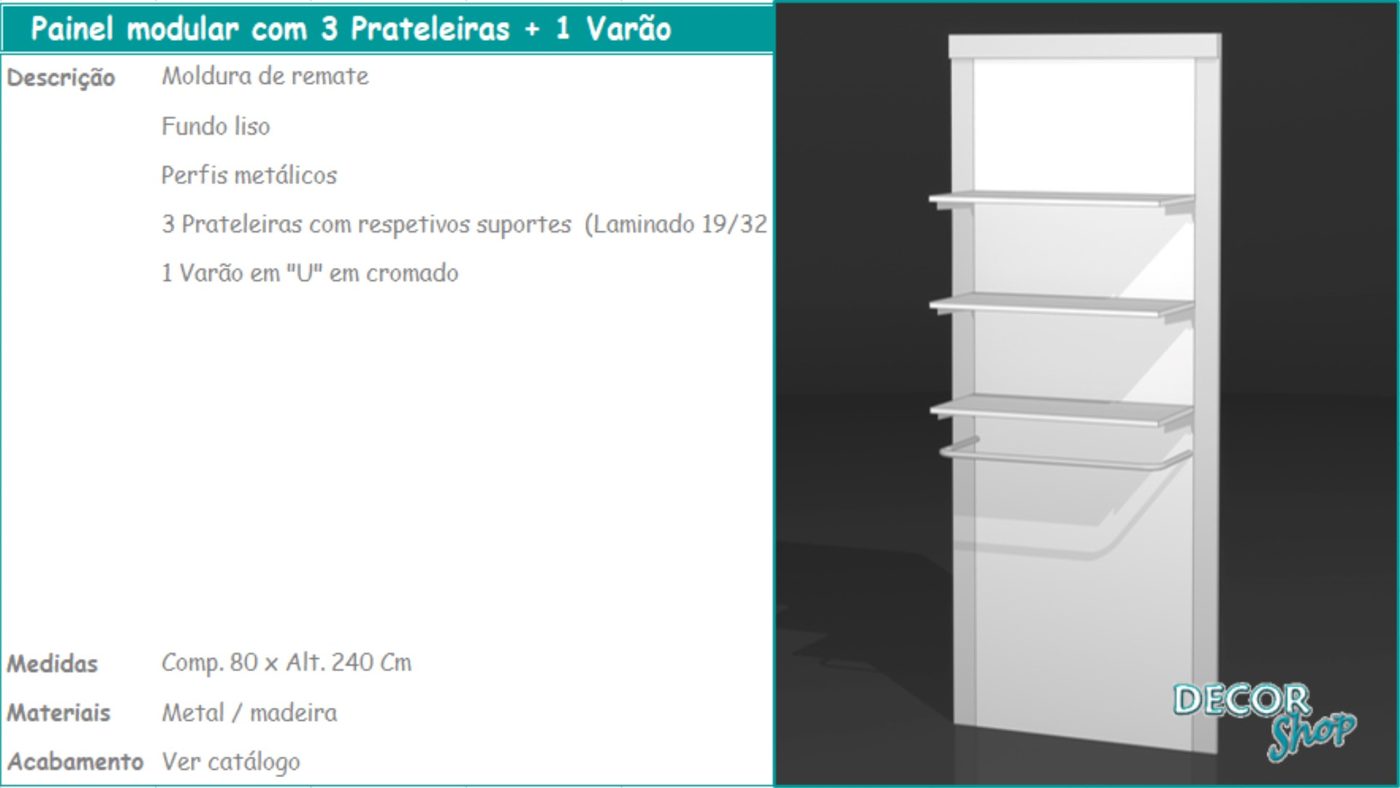 Painel Modular 3 Prateleiras 1 Varão