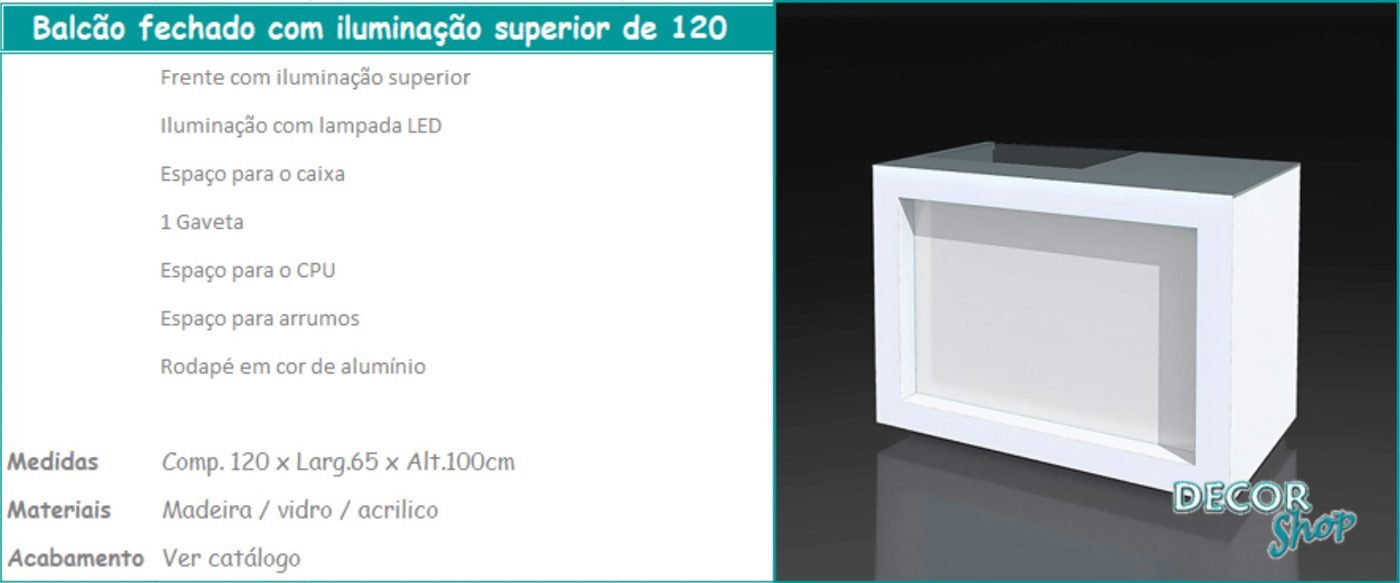 Balcão Fechado com Iluminação Superior 120 cm