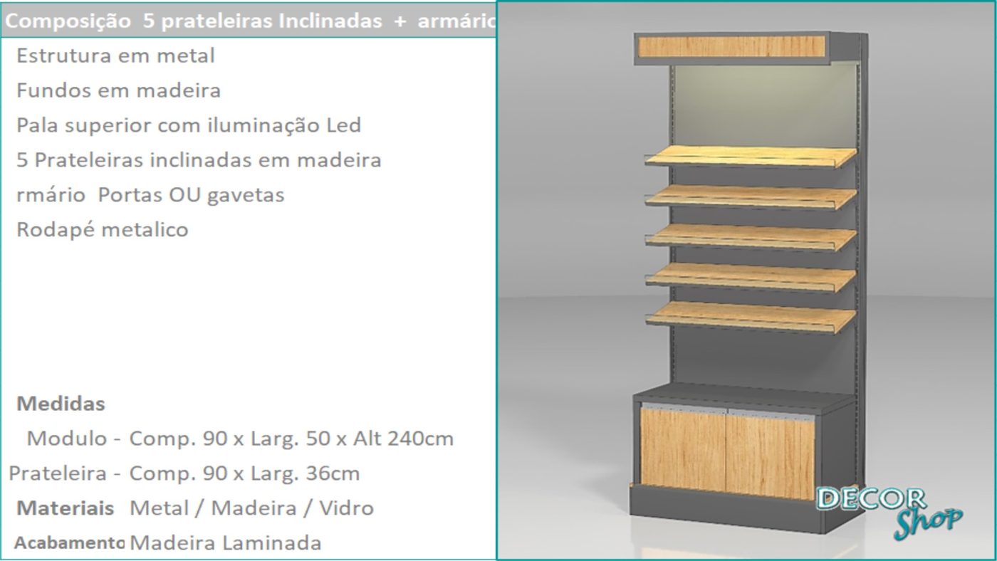 Módulo 5 Prateleiras Inclinadas Armário