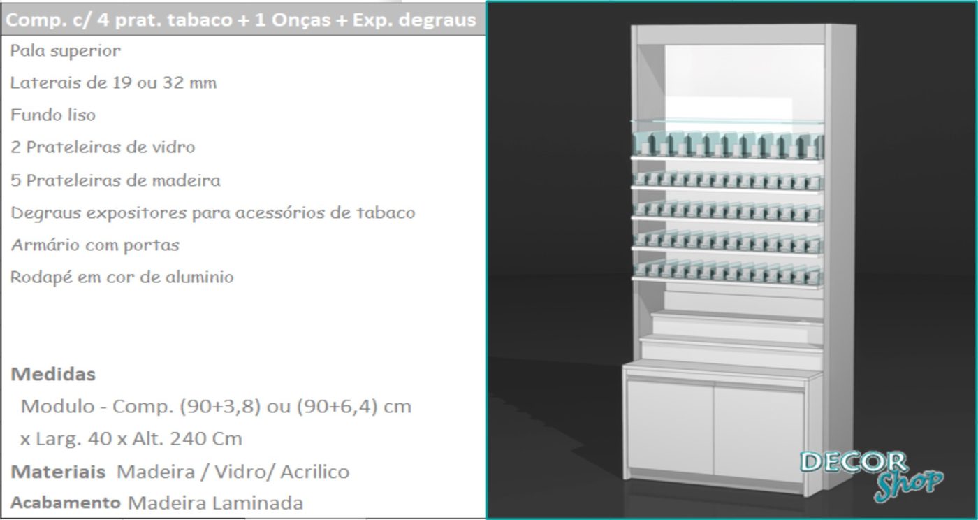 Módulo 4 Prateleiras Tabaco 1 Onças Exposição Degraus