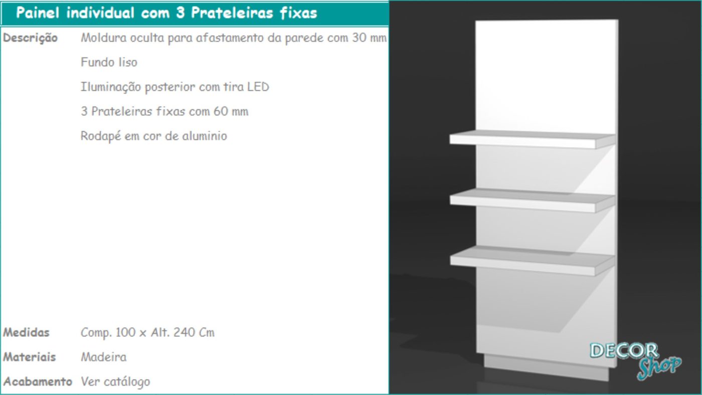 Painel Individual 3 Prateleiras Fixas