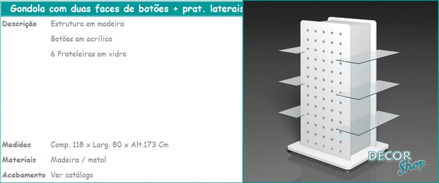 Gôndola 2 Faces de Botões com Prateleiras