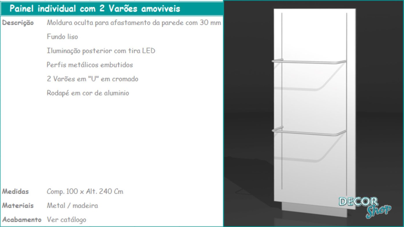 Painel Individual 2 Varões Amovíveis