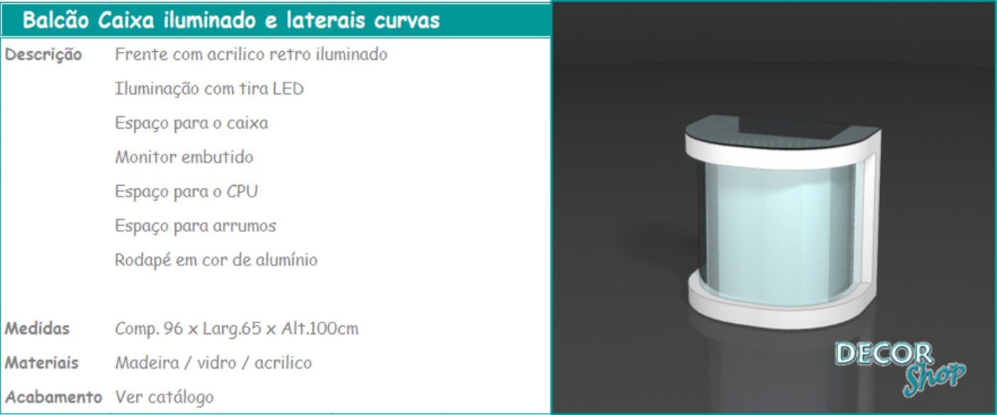 Balcão Caixa Iluminado Laterais Curvas